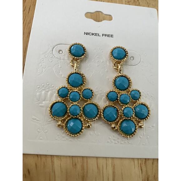 Turquoise Blue Earrings Gold-Tone Chandelier Drop Dangle Cluster Fashion Jewelry - Picture 7 of 9